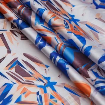 Шелк синтетический стрейч 065-17675 молочный принтованный