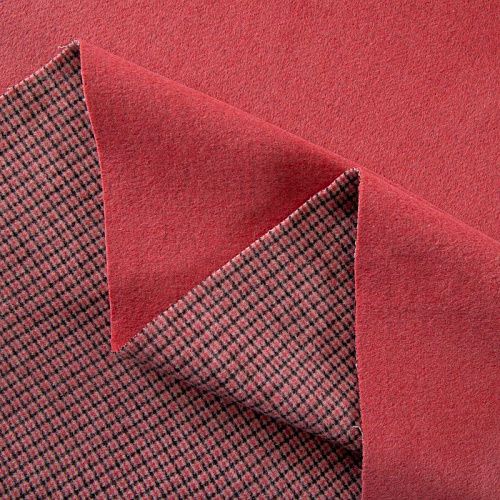 Ткань пальтовая двухсторонняя 040-16738 розовый/клетка