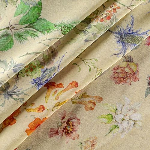 Крепдешин натуральный К01-0016 дынный принтованный