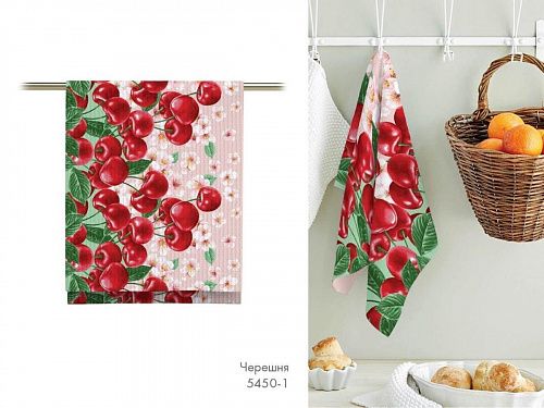 Полотно вафельное 007-13886 разбеленный розовый принтованный