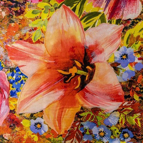 Шелк натуральный К23-177 оранжевый принтованный