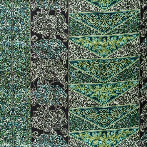 Шелк натуральный К01-0021 зеленый принтованный