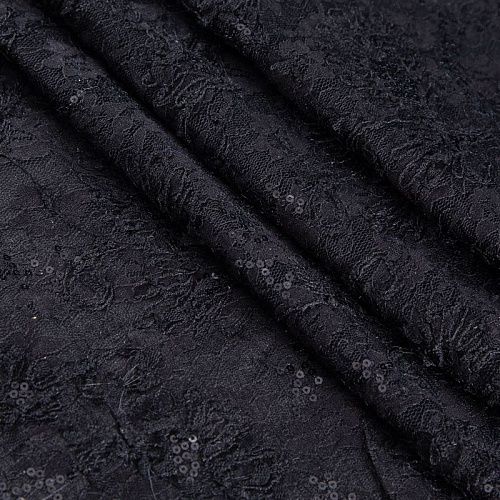 Гипюр с пайетками на вязаном трикотаже 012-20759 черный