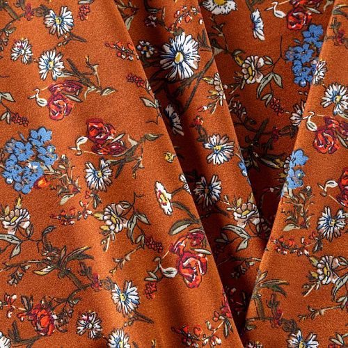 Крепдешин синтетический 029-08175 рыже-коричневый принтованный