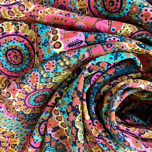 Креп-шифон натуральный К32-234 бордово-желтый принтованный