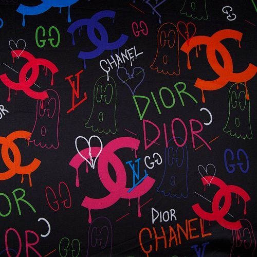 Шелк синтетический 065-13930 черный принтованный