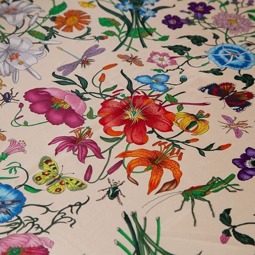 Шелк твил Gucci Flora платочный купон 064-19153 бордюр фуксия