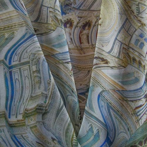 Креп-шифон 027-16090 молочный принтованный