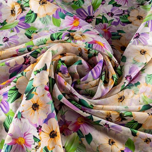 Шелк натуральный К13-931 жемчужно-серый принтованный