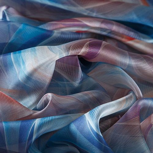 Шифон 068-17464 бело-голубой мультиколор