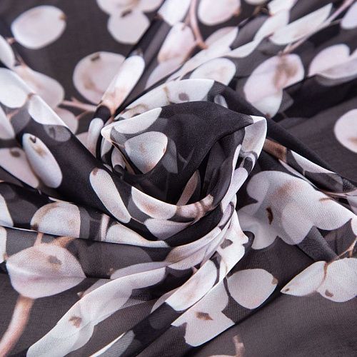 Шифон шелковый 068-20075 черный принтованный