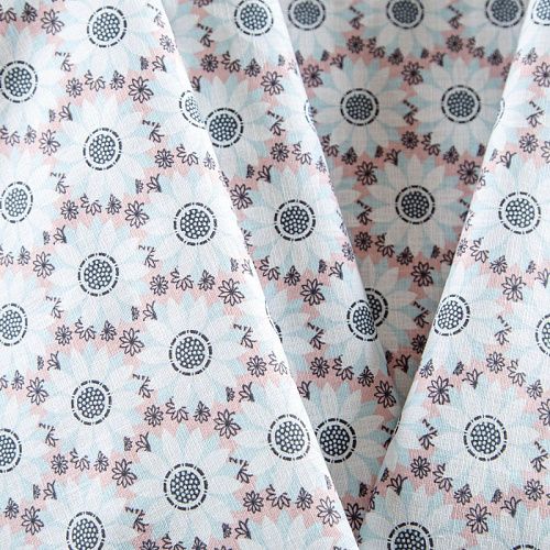 Лен натуральный 035-07870 выбеленный голубой принтованный