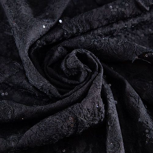 Гипюр с пайетками на вязаном трикотаже 012-20759 черный