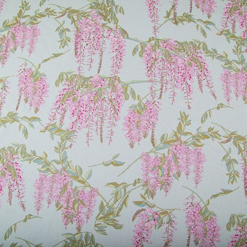 Креп-шифон шелковый 027-19850 разбеленный мятный принтованный