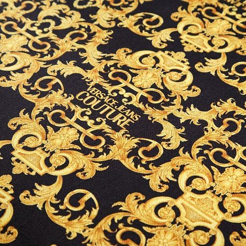 Бархат стрейч 002-12474 черный принтованный