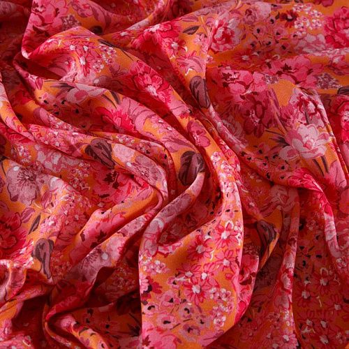 Креп плательный 026-12251 ярко-роозовый принтованный