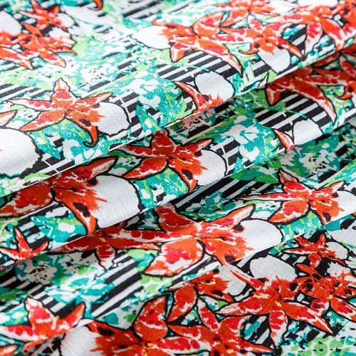 Лен искусственный 035-07867 зеленый принтованный