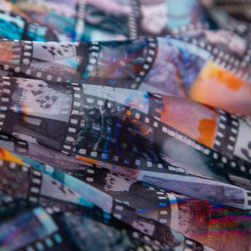 Шифон шелковый 068-20077 черный мультиколор