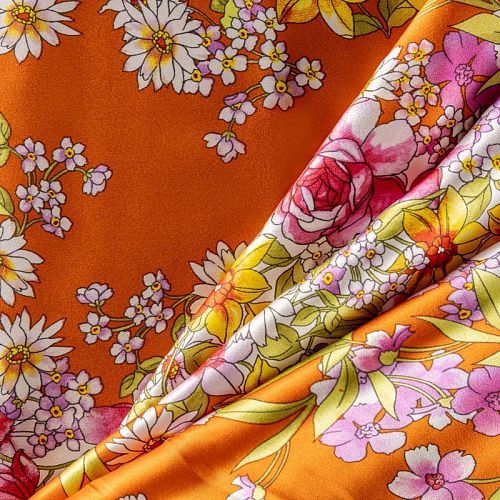 Шелк натуральный К27-480 оранжевый принтованный
