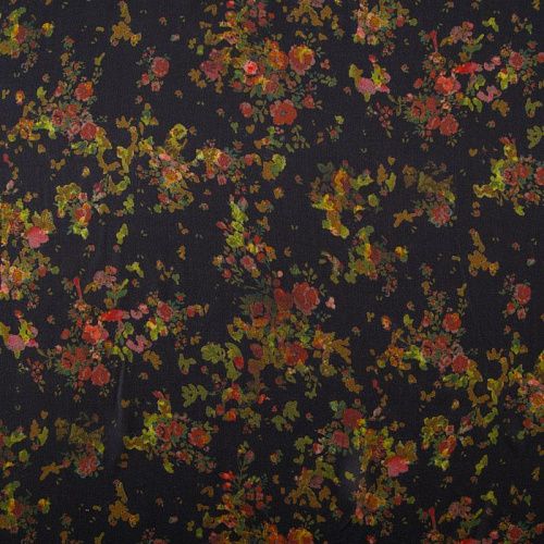 Шифон шелковый 068-12256 черный принтованный