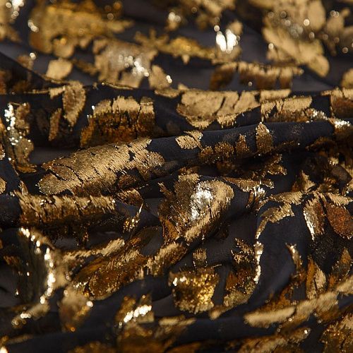 Шифон шелковый с люрексом Yves Saint Laurent 068-19076 черный/золото