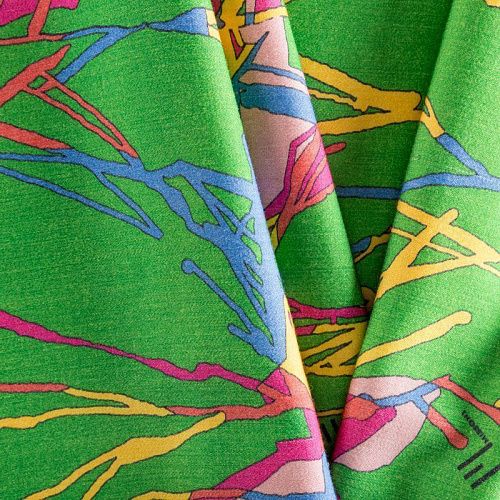 Шерсть плательная 066-02263 зеленый принтованный