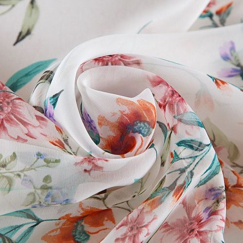 Шифон 068-17422 молочный принтованный