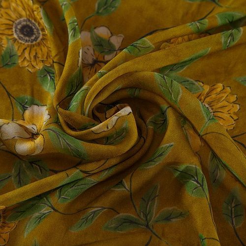 Шифон вискозный 068-16201 горчичный принтованный