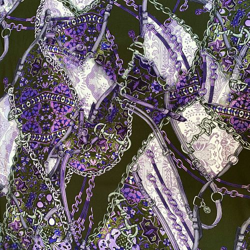 Крепдешин натуральный К32-231 болотно-зеленый принтованный