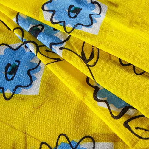 Лен натуральный 035-12588 желтый принтованный