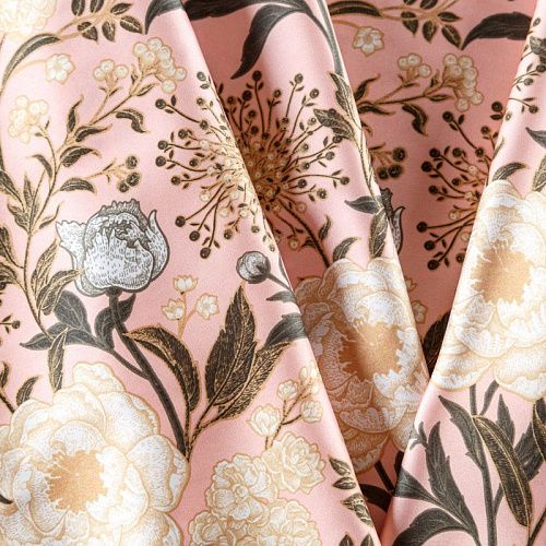 Шелк синтетический 065-02651 пудрово-розовый принтованный