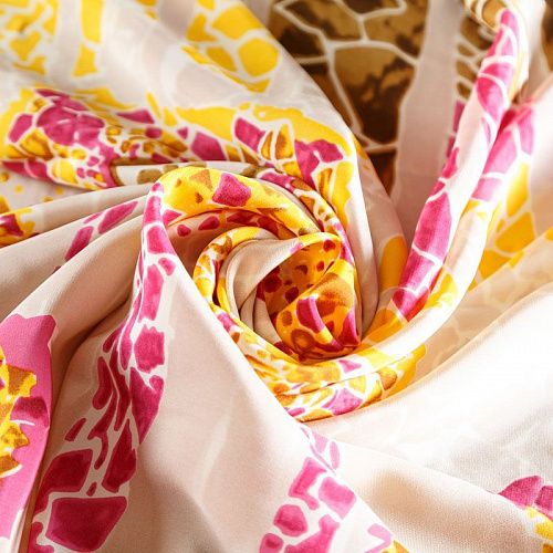 Крепдешин натуральный К15-351 экрю принтованный