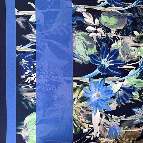 Креп-шифон натуральный К32-375 темно-синий принтованный