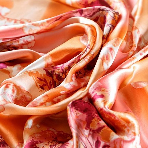 Шелк натуральный К30-247 лососево-розовый принтованный