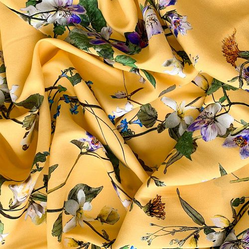 Шелк натуральный К32-162 желтый принтованный