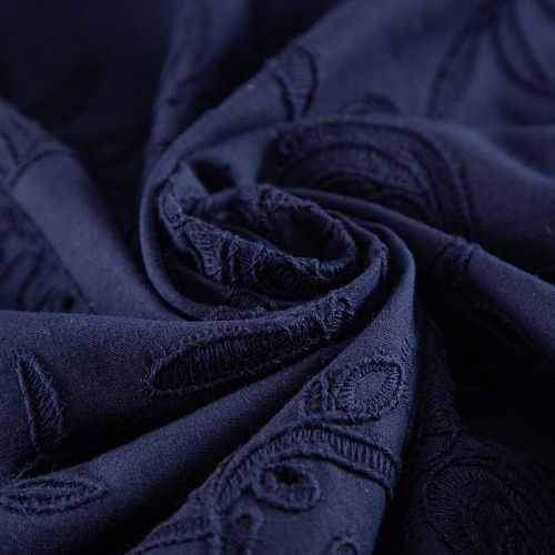 Хлопок с вышивкой 067-20043 темно-синий