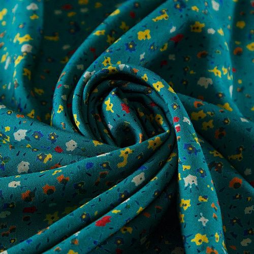 Штапель 069-13567 бирюзово-зеленый принтованный