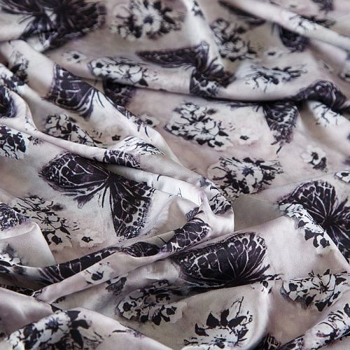 Шелк синтетический стрейч 065-17784 черый принтованный