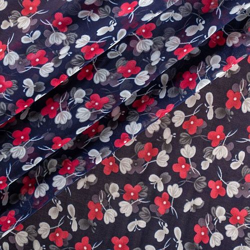 Шифон 068-01556 фиолетово-синий принтованный