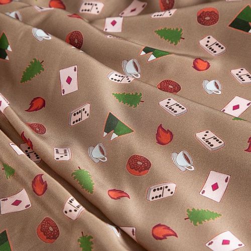 Креп вискозный 026-12177 серо-бежевый принтованный