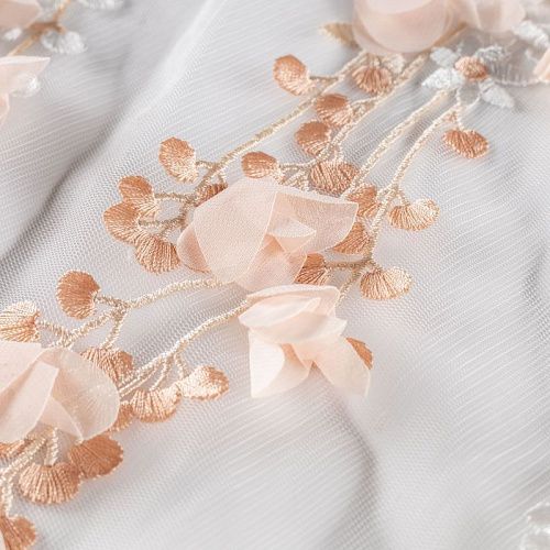 Вышивка на сетке К16-084 бежево-персиковый