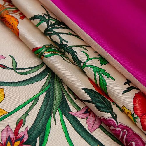 Шелк твил Gucci Flora платочный купон 064-19153 бордюр фуксия