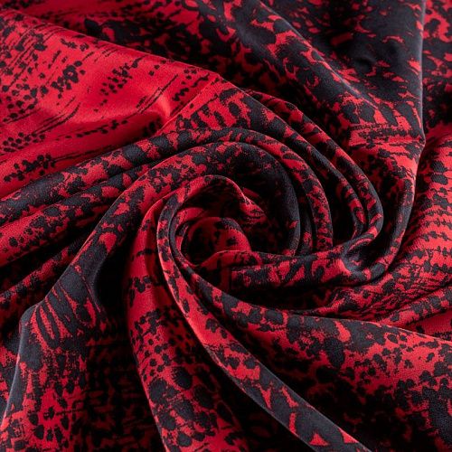 Крепдешин натуральный К32-249 малиново-красный принтованный