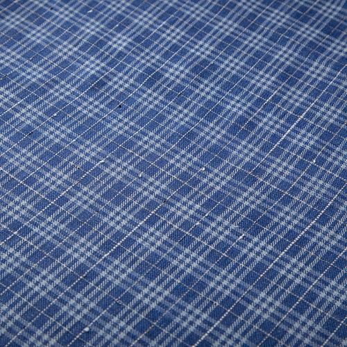 Лен натуральный 035-19980 сине-голубой клетка