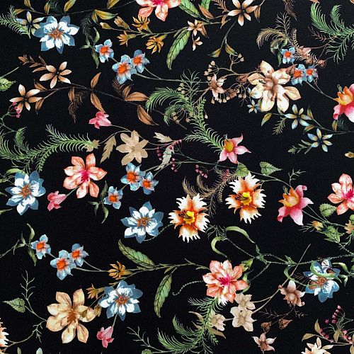 Шелк натуральный К32-158 черный принтованный