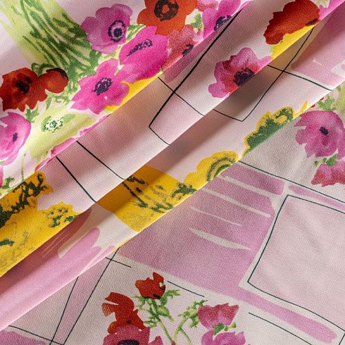 Крепдешин натуральный К01-045 розовый принтованный