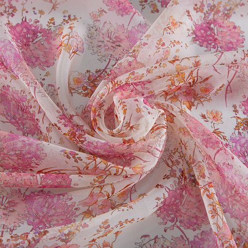 Креп-шифон шелковый 027-20216 молочный принтованный