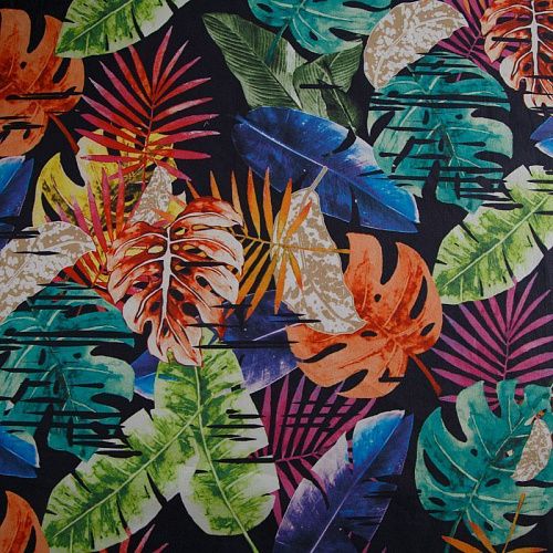 Хлопок стрейч 063-16360 черный принтованный