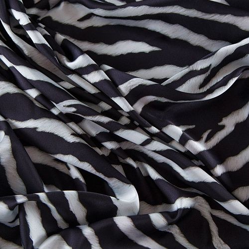 Шелк синтетический 065-13921 молочно-черный принтованный