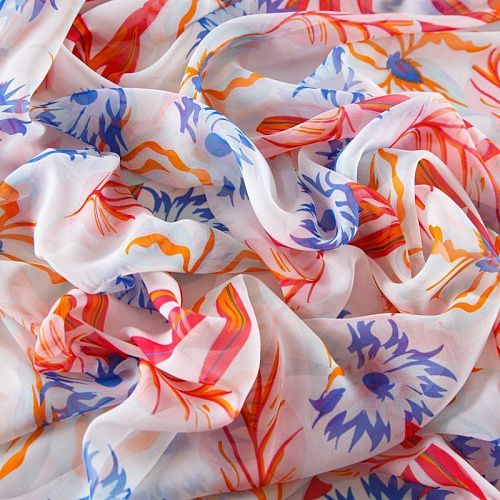 Шифон 068-13082 белый принтованный